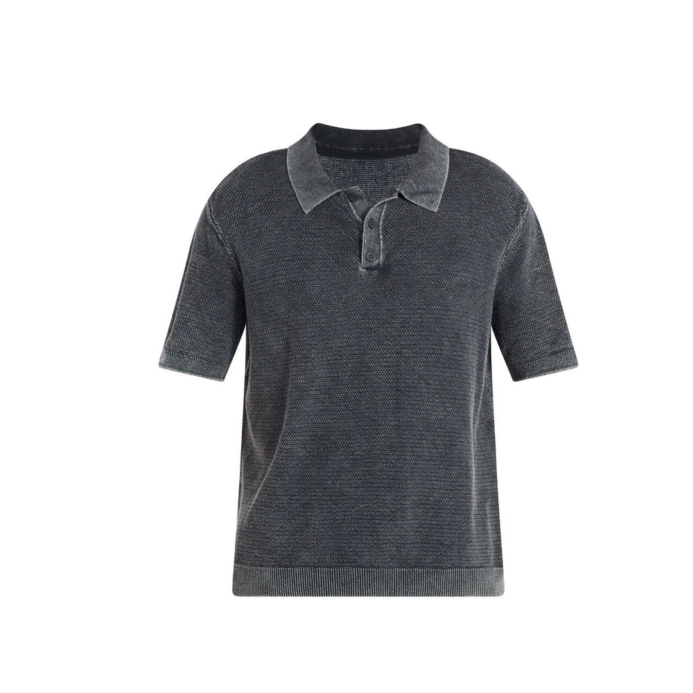 Mens Acid Wash Knit Polo Shirt Textured Short Sleeve Sweater